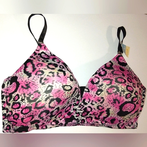 NWT~PLUS SIZE 40D Pretty Pink Cheetah Ocelot Wireless Bra. - Picture 2 of 10